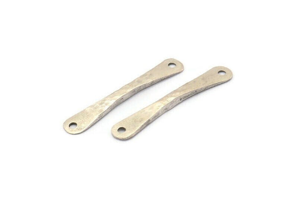 Silver Hammered Connector, 4 Antique Silver Plated Brass Hammered Connectors With 2 Holes (29.5x5x2.1mm) D0080