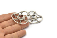 Silver Pendant, 2 Antique Silver Plated Brass Abstract Necklace Findings With 3 Claws and 11mm Pad Setting (41x36x8x2mm) BS 1923 H1306