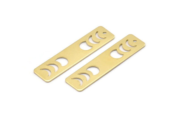 Brass Rectangle Charm, 10 Raw Brass Moon Phases Charms With 1 Hole, Stamping Blanks (40x10x0.80mm) M01825