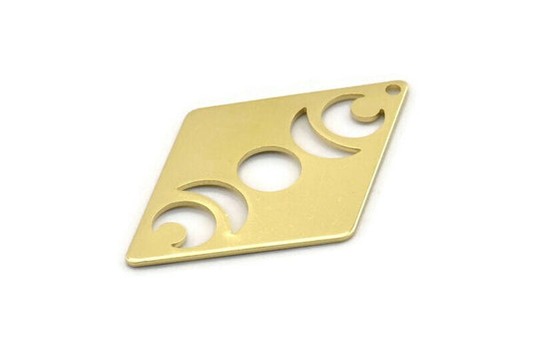 Brass Diamond Charm, 6  Raw Brass Moon Charms With 1 Hole, Rhombus Blanks (40x26x0.80mm) M01670