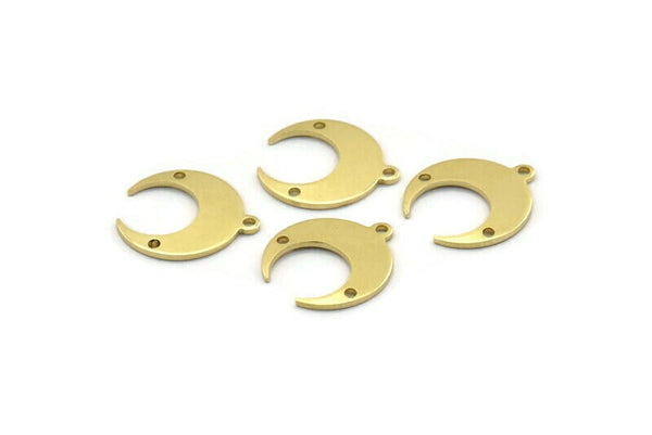 Brass Moon Charm, 12 Raw Brass Crescent Moon With 1 Loop And 2 Holes, Earrings (16x14x0.80mm) M01657