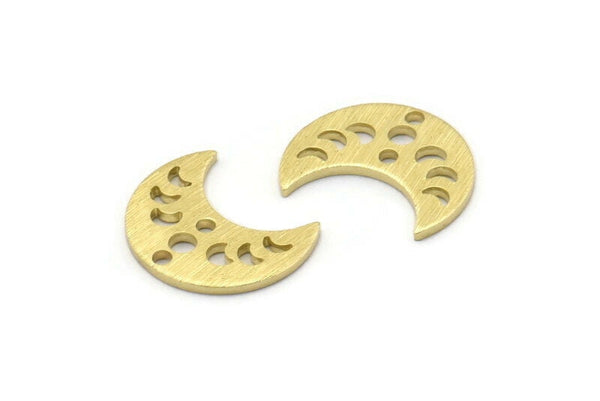 Pirinç Ay Tılsımı, 2 Delikli 24 Dokulu Ham Pirinç Hilal Ay Evreleri Tılsımı (15x8x1mm) M01865