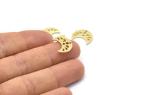 Pirinç Ay Tılsımı, 2 Delikli 24 Dokulu Ham Pirinç Hilal Ay Evreleri Tılsımı (15x8x1mm) M01865