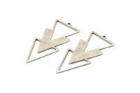 Silver Triangle Charm, 4 Antique Silver Plated Brass Triangle Charms With 1 Loop (49x21x1mm) M01112 H1250