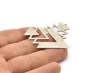 Silver Triangle Charm, 2 Antique Silver Plated Brass Tree Charms With 1 Loop (49x33x1mm) M01230 H1280