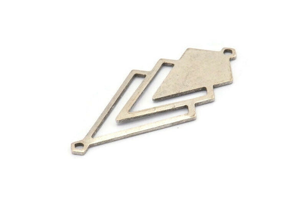 Silver Triangle Charm, 3 Antique Silver Plated Brass Diamond Charms With 2 Loops (51x22x1mm) M01149