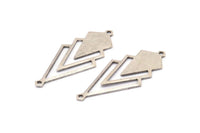 Silver Triangle Charm, 3 Antique Silver Plated Brass Diamond Charms With 2 Loops (51x22x1mm) M01149