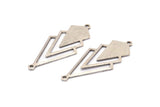 Silver Triangle Charm, 3 Antique Silver Plated Brass Diamond Charms With 2 Loops (51x22x1mm) M01149