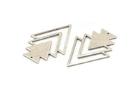 Silver Triangle Charm, 3 Antique Silver Plated Brass Tree Charms With 1 Hole (47x33x1mm) M01224 H1264