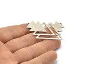 Silver Triangle Charm, 3 Antique Silver Plated Brass Tree Charms With 1 Loop (49x33x1mm) M01232 H1303