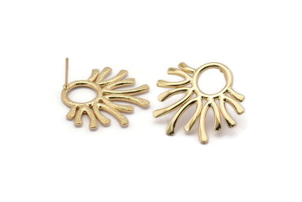 Stud Earring, 2 Gold Plated Brass, Gold Earrings, Gold Plated Stud Earrings (29x27mm) N1484