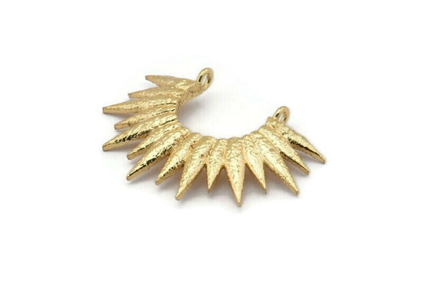 Gold Sun Pendant, Gold Plated Brass Sun Ethnic Pendant With 2 Loops, Findings, Charms (35.5x25x3.7mm) E211 Q1028