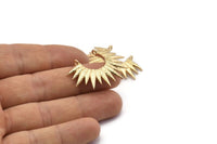 Gold Sun Pendant, Gold Plated Brass Sun Ethnic Pendant With 2 Loops, Findings, Charms (35.5x25x3.7mm) E211 Q1028