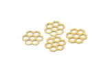 Gold Honeycomb Charm, 6 Gold Plated Brass Honeycomb Hexagon Charms (14x0.8mm) E080