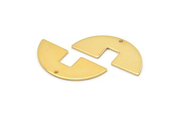 Semi Circle Charm, 2 Gold Plated Brass Semi Circle Blanks, Geometric Blanks, Semi Circle Charms With 1 Hole (31x14x0.80mm) M813