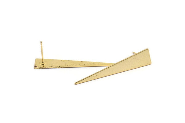 Gold Triangle Earring, 4 Textured Gold Plated Brass Triangle Stud Earrings (40x8x0.80mm) M146 A1554