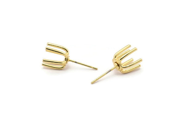 Gold Claw Earring, 4 Gold Plated Brass 6 Claw Stud Earrings (21mm) N1135