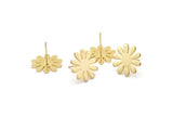 Gold Flower Earring, 4 Gold Plated Brass Flower Stud Earrings (15x0.80mm) A0964 A1328 Q1071