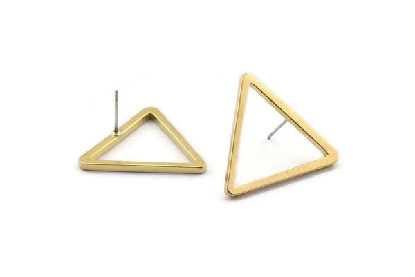 Brass Triangle Earring, 6 Raw Brass Triangle Stud Earrings (28x2mm) D0013 A2031