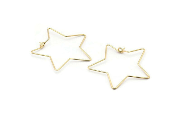 Star Wire Earring, 4 Gold Plated Brass Star Shape Wire Earrings, Jewelry Supplies, Findings, Charms (35x0.70mm) E351