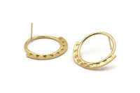 Gold Circle Earring, 2 Gold Plated Brass Circle Stud Earrings (30x27x1.5mm) N1254