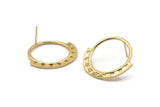 Gold Circle Earring, 2 Gold Plated Brass Circle Stud Earrings (30x27x1.5mm) N1254