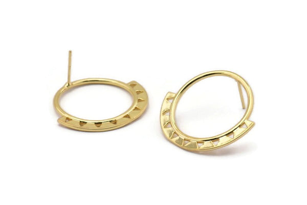 Gold Circle Earring, 2 Gold Plated Brass Circle Stud Earrings (30x27x1.5mm) N1254