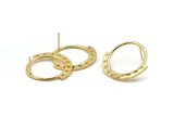 Gold Circle Earring, 2 Gold Plated Brass Circle Stud Earrings (30x27x1.5mm) N1254