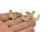 Gold Leaf Earring, 2 Gold Plated Brass Leaf Stud Earrings (17x21mm) N1046