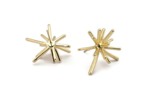 Gold Sea Urchin Earring, 2 Gold Plated Brass Sea Urchin Stud Earrings (23x20mm) N1360 H0507