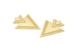 Gold Earring Charm, 4 Gold Plated Brass Textured Triangle Motif Earring Charms Pendants With 1 Loop and 2 Holes, Findings (40x22mm) E461