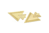 Gold Earring Charm, 4 Gold Plated Brass Textured Triangle Motif Earring Charms Pendants With 1 Loop and 2 Holes, Findings (40x22mm) E461
