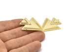 Gold Earring Charm, 4 Gold Plated Brass Textured Triangle Motif Earring Charms Pendants With 1 Loop and 2 Holes, Findings (40x22mm) E461