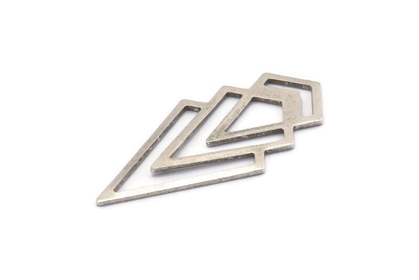 Silver Triangle Blank, 4 Antique Silver Plated Brass Diamond Blanks (46x22x1mm) M01216