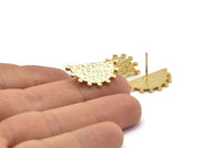 Gold Sun Earring, 2 Hammered Gold Plated Brass Sunshine Stud Earrings (23x12mm) N1099