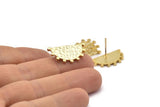Gold Sun Earring, 2 Hammered Gold Plated Brass Sunshine Stud Earrings (23x12mm) N1099