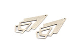 Silver Triangle Charm, 4 Antique Silver Plated Brass Diamond Charms With 1 Hole (46x22x1mm) M01171