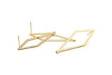 Gold Diamond Earring, 4 Gold Plated Brass Rhombus Stud Earrings With 1 Loop (42x14x0.80mm) D0773 A1400