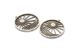 Silver Sun Charm, 2 Antique Silver Plated Brass Sun Charms With 1 Loop, Findings (30x28mm) N1482 H0996