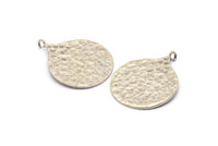Silver Round Charm, Hammered Antique Silver Plated Brass Circle Pendants With 1 Loop, Findings (38.5x30x1mm) BS 1963