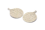 Silver Round Charm, Hammered Antique Silver Plated Brass Circle Pendants With 1 Loop, Findings (38.5x30x1mm) BS 1963