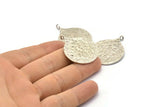 Silver Round Charm, Hammered Antique Silver Plated Brass Circle Pendants With 1 Loop, Findings (38.5x30x1mm) BS 1963