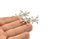 Silver Boom Charm, 4 Antique Silver Plated Brass Boom Charms With 1 Loop (30x26x1mm) N1485 H1305