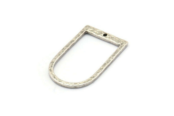 D Shape Rings, 4 Antique Silver Plated Brass Hammered D Shape Connectors With 1 Hole, Rings (29x17x1.3mm) BS 1875