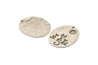 Silver Oval Pendant, 2 Antique Silver Plated Brass Oval Cat Textured Pendants With 1 Hole, Earrings, Blanks (28x23x1.1mm) BS 1915