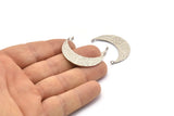 Silver Moon Charm, 2 Hammered Antique Silver Plated Brass Crescent Moon Pendants With 2 Loops (34x10x1.2mm) BS 1893 H1342