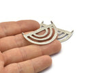 Silver Ethnic Pendant, 2 Antique Silver Plated Brass Semi Circle Pendant With 2 Loops (38x23x0.9mm) BS 1947