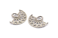 Silver Semi Circle Pendant, 2 Antique Silver Plated Brass Semi Circle Pendants with 2 Loops and 1 Pad Setting (36x25x3x1mm) BS 1948