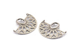 Silver Semi Circle Pendant, 2 Antique Silver Plated Brass Semi Circle Pendants with 2 Loops and 1 Pad Setting (36x25x3x1mm) BS 1948