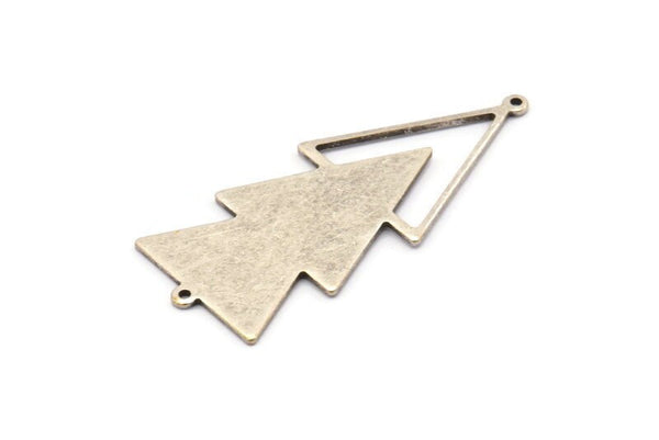 Silver Triangle Charm, 4 Antique Silver Plated Brass Triangle Charms With 2 Loops (51x21x1mm) M01115 H1258